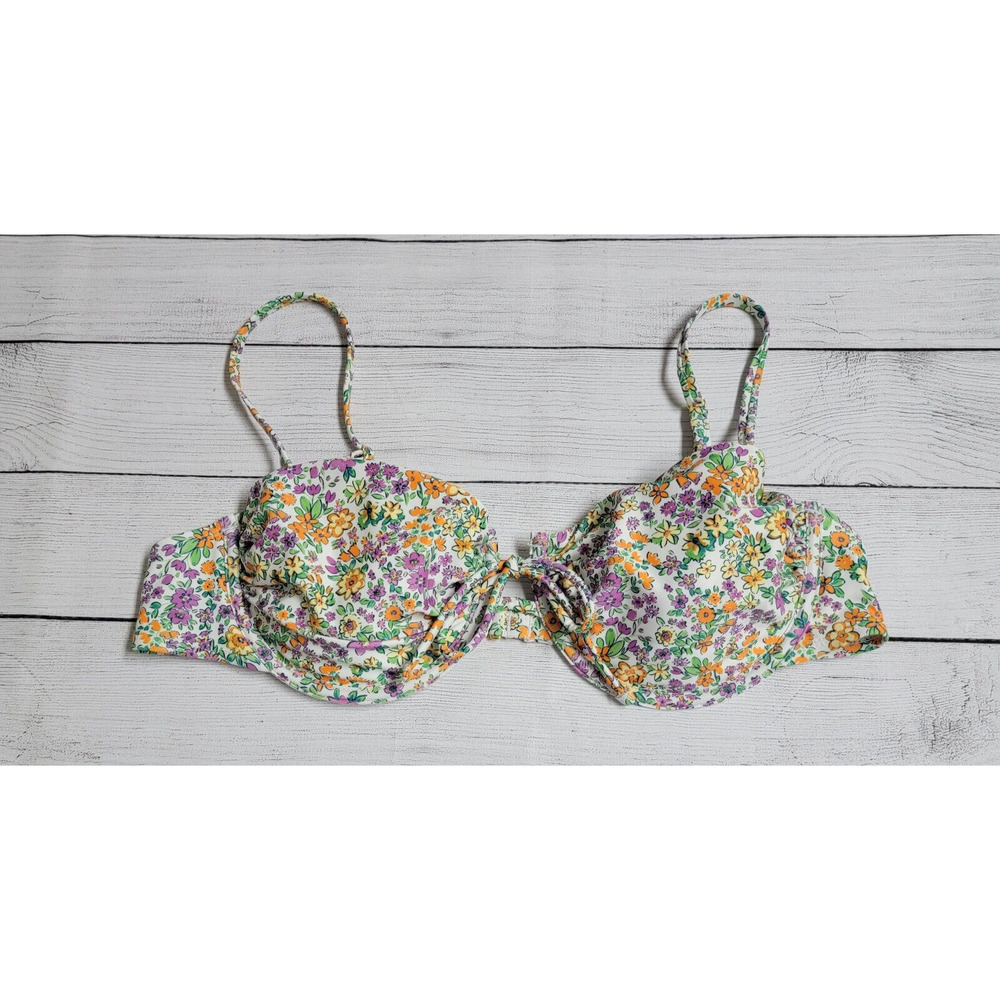 Xhilaration Juniors Tie-Front Underwire Bikini Top Multi Floral Print Size XL